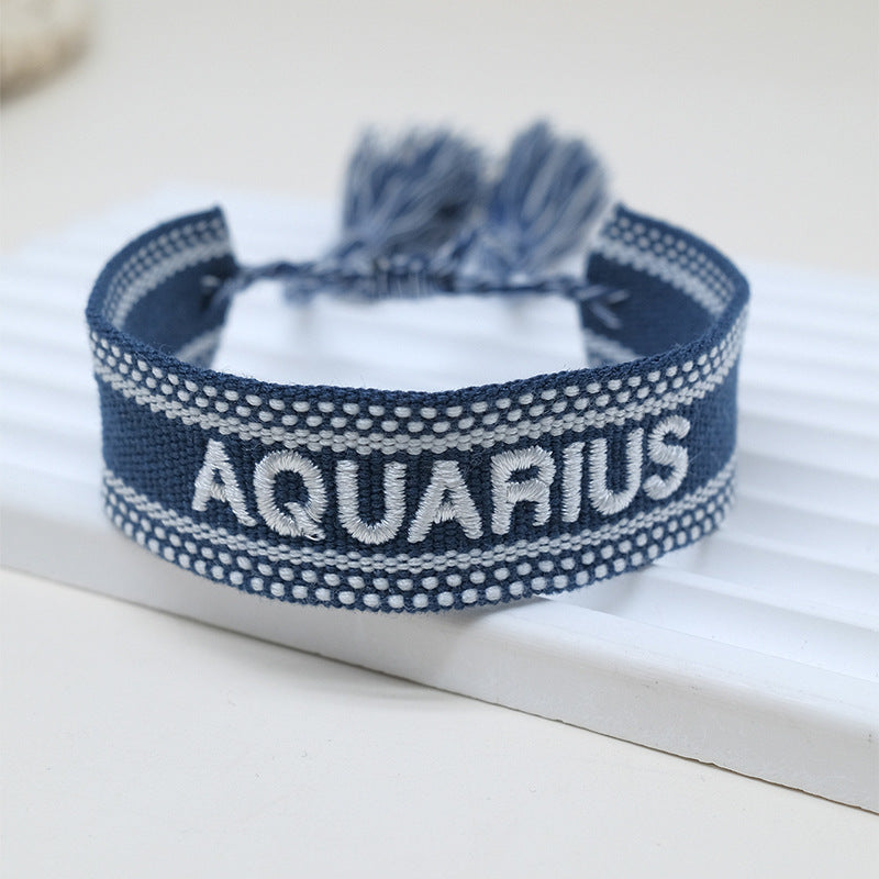 Wholesale Cord 12 Constellation Letter Woven Tassel Bracelet